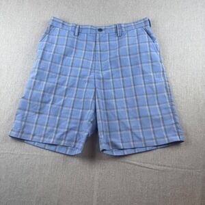 IZOD Golf Shorts Mens 34 Blue Plaid Flat Front Performance Stretch Casual